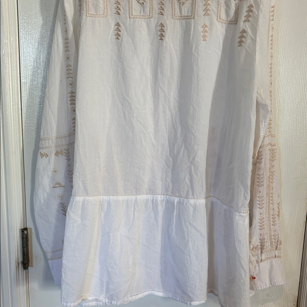 Johnny Was White and Tan Embroidered Shirt - Picture 7 of 8